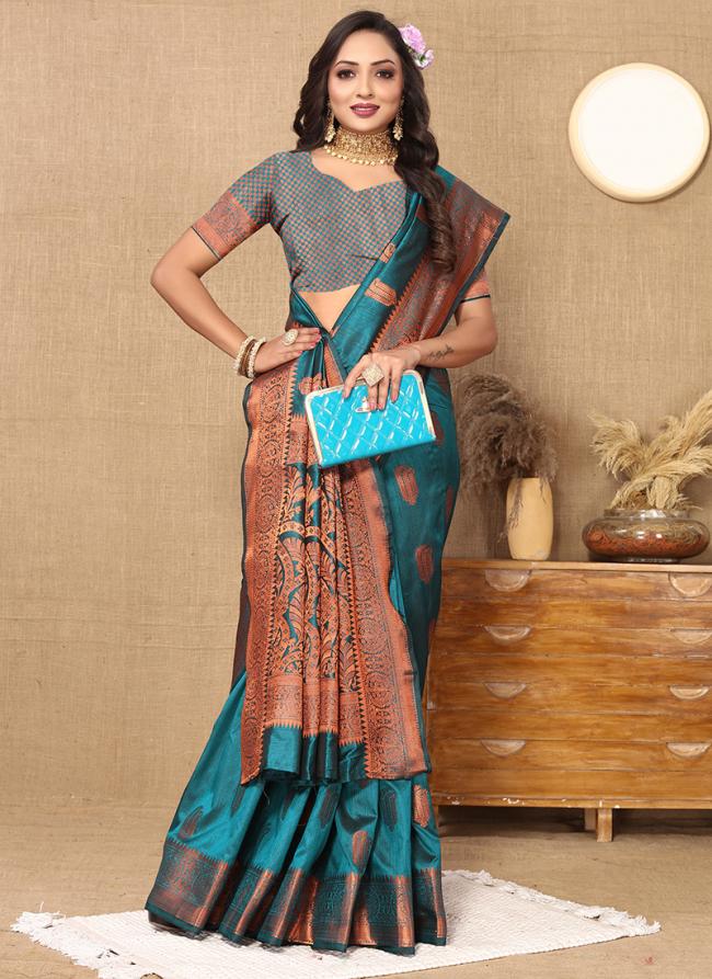 Silk Sky Blue Traditional Wear Weaving Saree